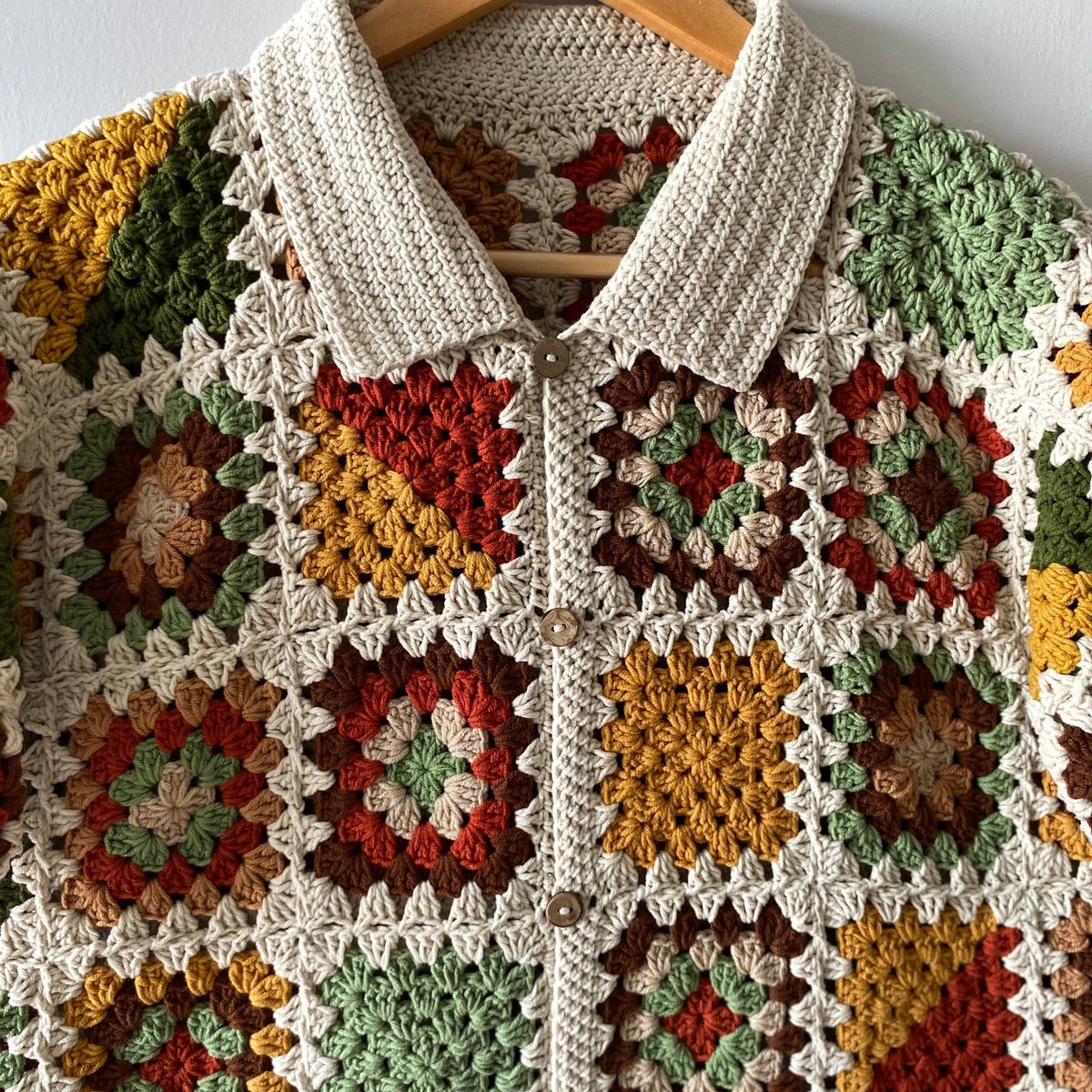Colorful Granny Square Crochet Shirt: Lightweight Cotton Summer Polo Shirt
