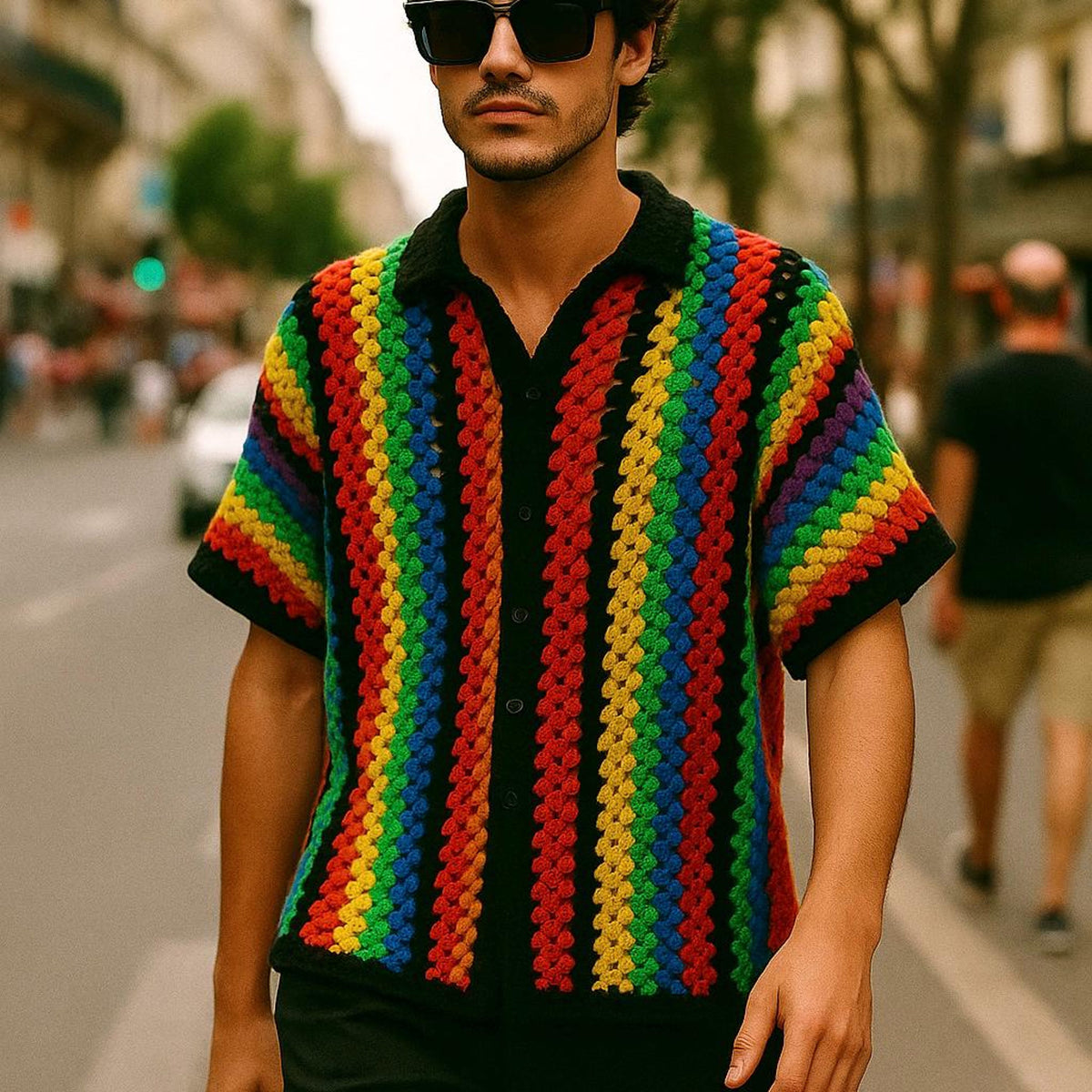 Handmade Colorful Crochet Shirt: Unisex Festival Rainbow Overshirt