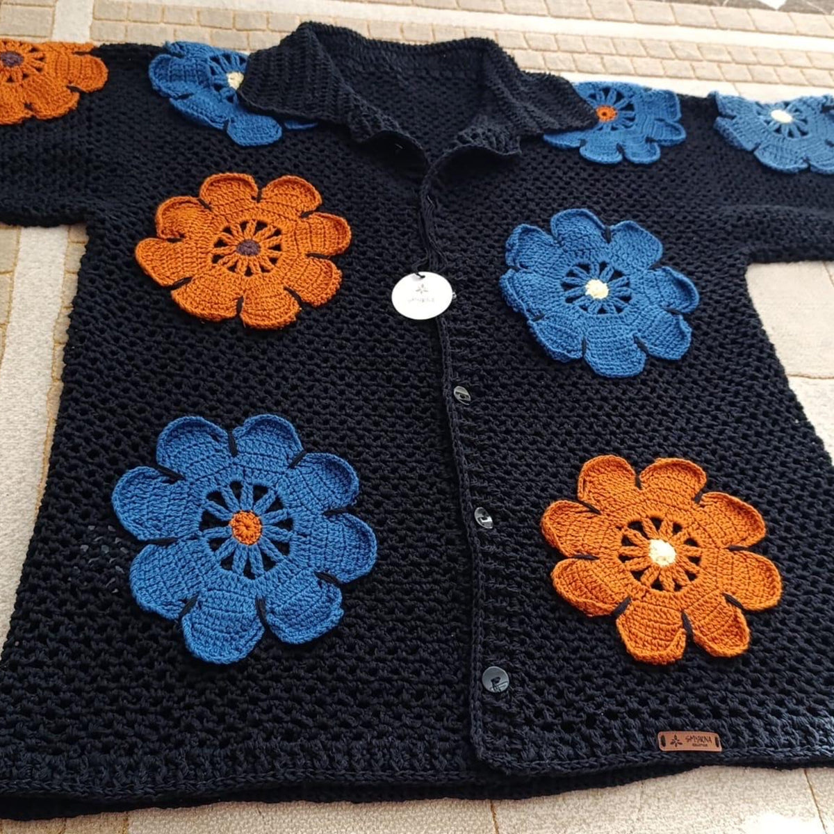 Handmade Crochet Floral Shirt, Boho Knit Patchwork