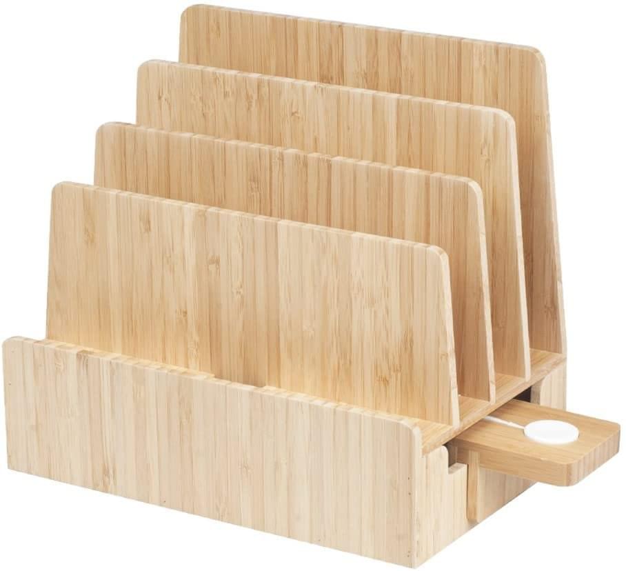 Bamboo Charging Station with Watch Charger Adapter – Multi-Device Organizer for Desk or Nightstand