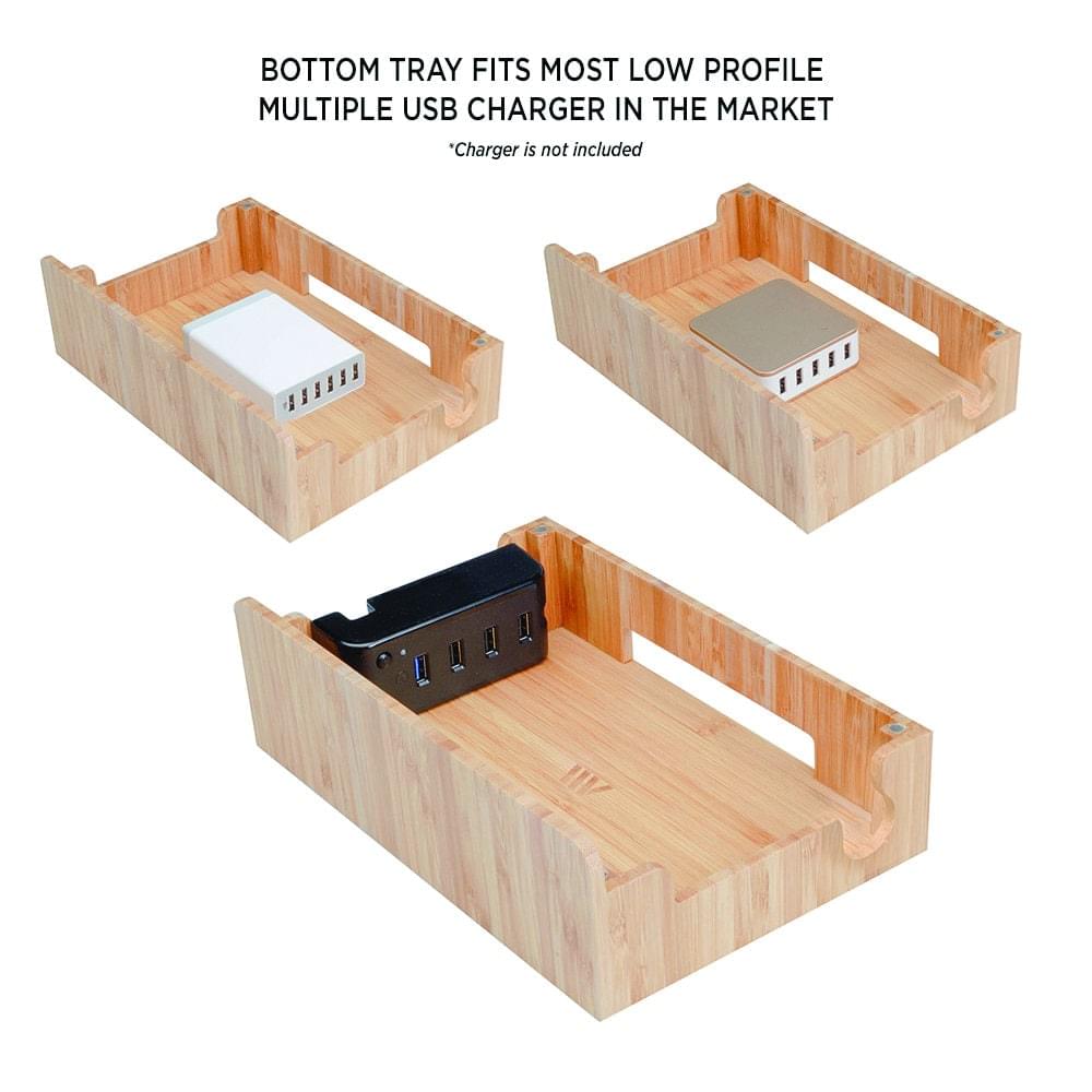 Bamboo Charging Station & Multi Device Organizer Slim Version for Smartphones, Tablets, and Laptops