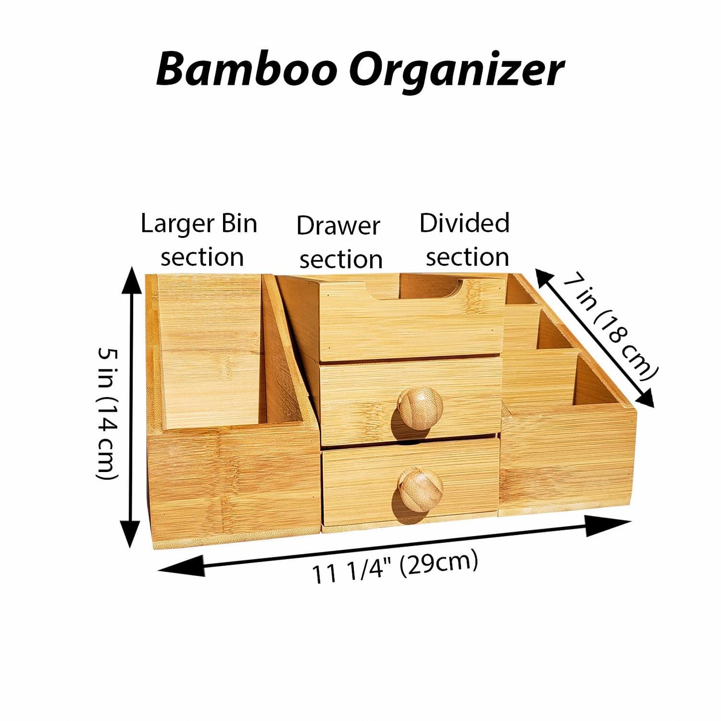 3-Piece Bamboo Storage Organizer with Magnetic Sections – Modular Desktop & Home Organizer