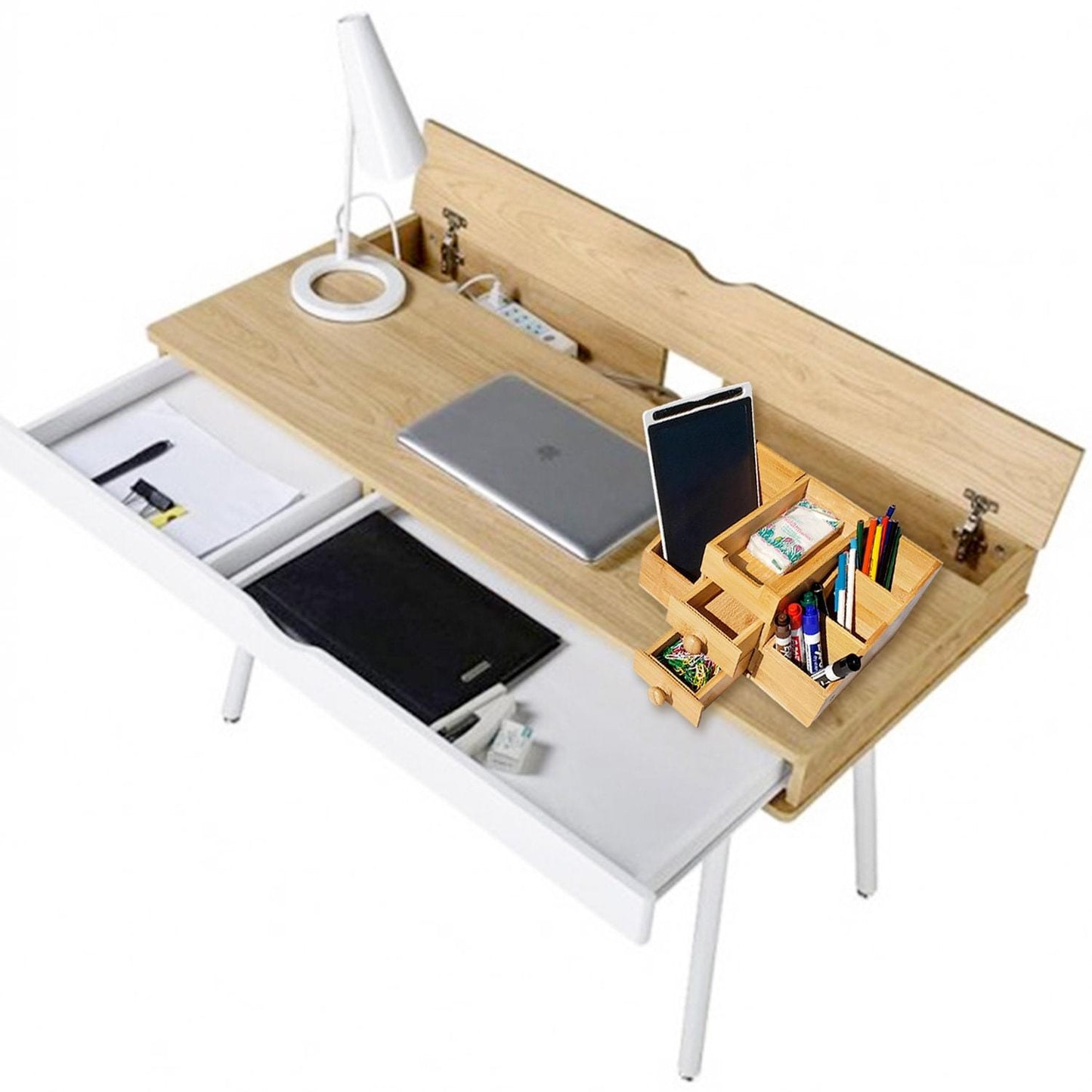 3-Piece Bamboo Storage Organizer with Magnetic Sections – Modular Desktop & Home Organizer
