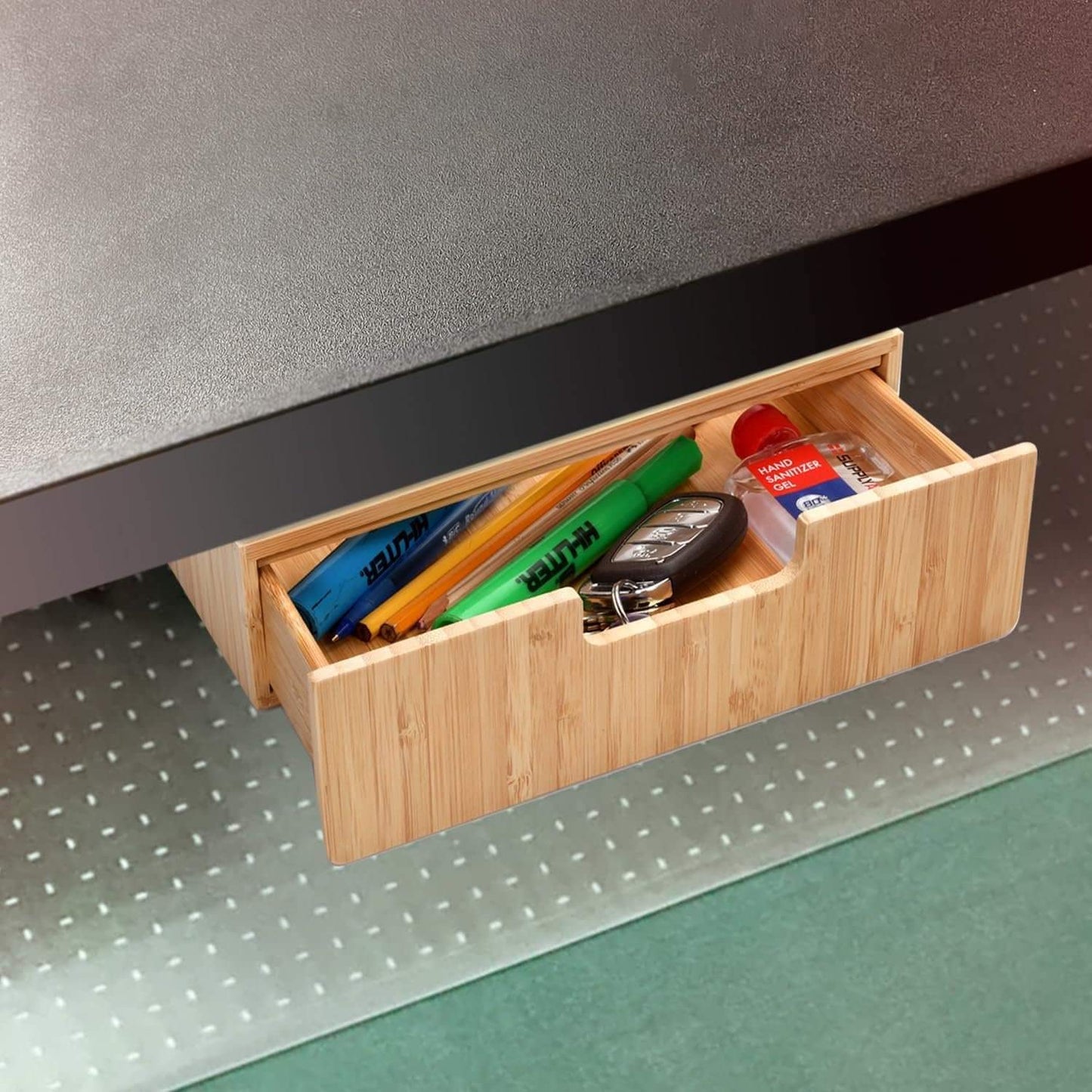 Bamboo Under Desk Drawer – Hidden Mountable Organizer for Office Supplies & Desk Accessories