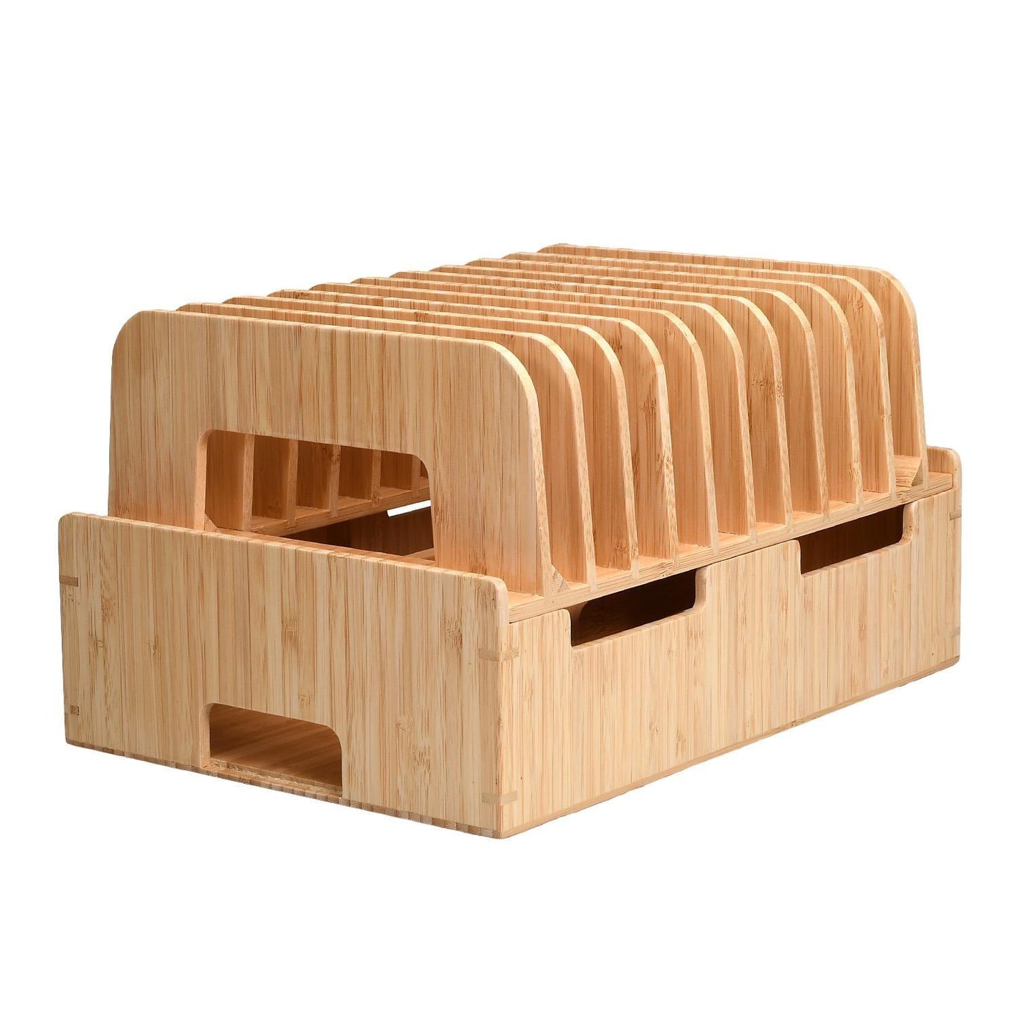 Bamboo 12-Port Charging Station & Docking Organizer for Smartphones, Tablets, Family-Sized (Combos Included)