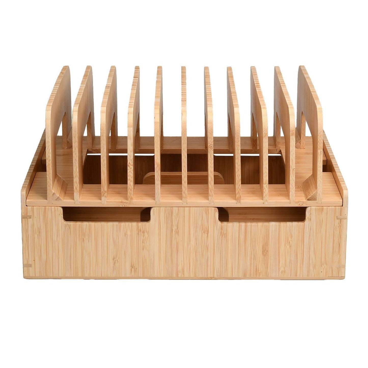 Bamboo 12-Port Charging Station & Docking Organizer for Smartphones, Tablets, Family-Sized (Combos Included)